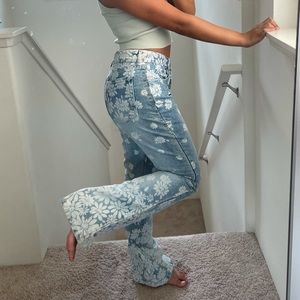 super cool floral flare jeans